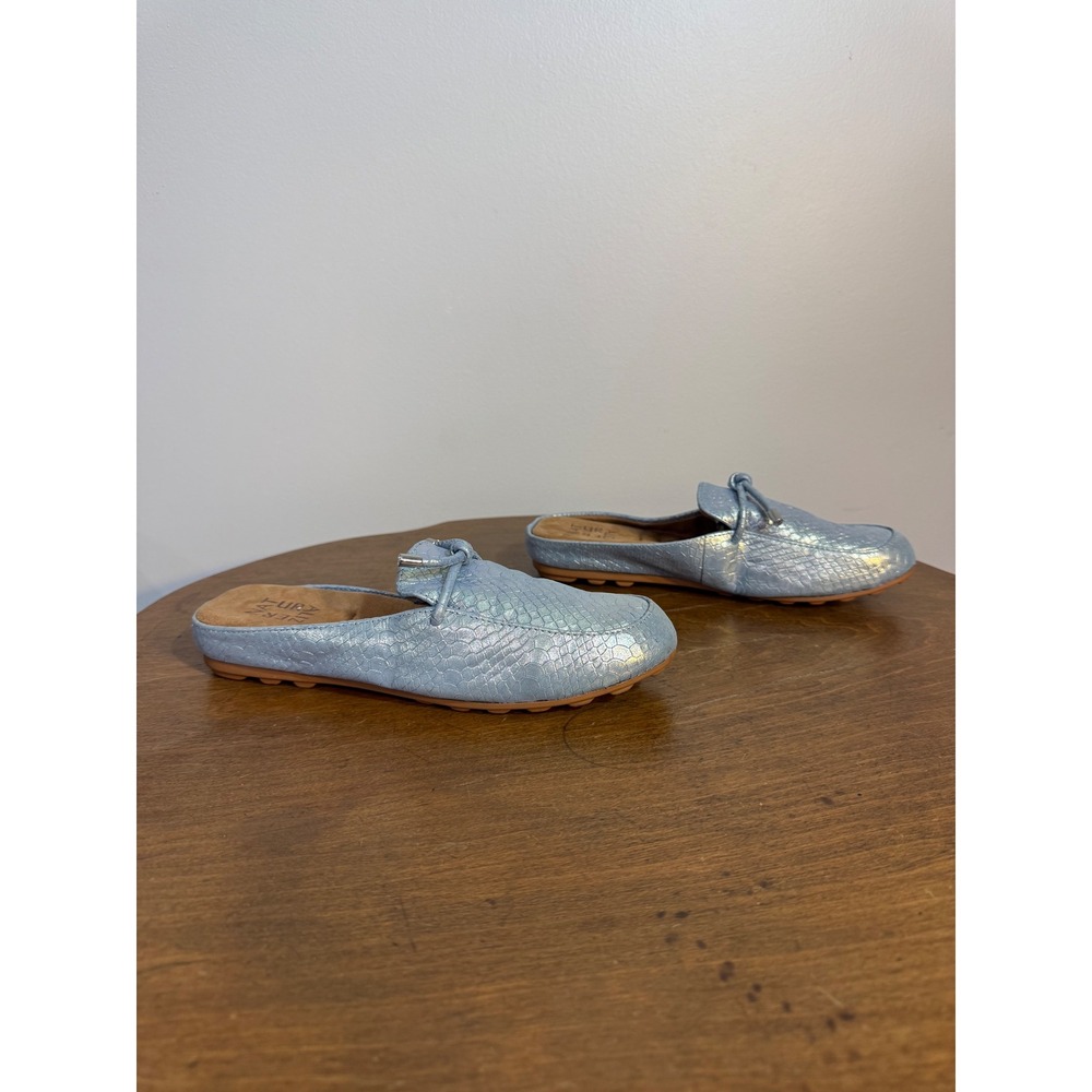 Naturalizer Mules Slip On Light Blue Snake Embossed Leather Loafer Flats Women 7